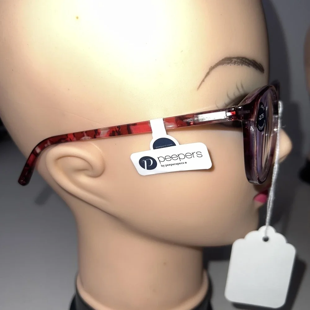 Peepers Manifest Reading Glasses +2.75 Red Tortoise Round Womens Blue Light NWT